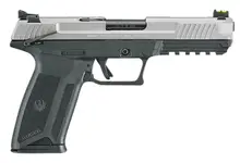 Ruger-57 5.7x28mm 4.94" 20+1 Rounds Pistol with Savage Silver Cerakote Steel Slide, Black Polymer Grip, Fiber Optic Front & Adjustable Rear Sights