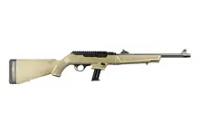 Ruger PC Carbine 9MM 16.1" Ghost Ring, FDE Synthetic Stock, 17-Round Capacity, Threaded Fluted Barrel