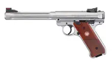 Ruger Mark IV Hunter .22LR Pistol with 6.88" Fluted Barrel, Stainless Steel, Checkered Laminate Grip, 10+1 Rounds, Adjustable Sights - 40118