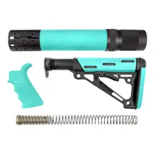 Hogue Overmolded 3-Piece AR-15 Tactical Rifle Kit, Black/Aqua Rubber Grip and Forend - 13478