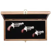 North American Arms NAA 3-Gun Collector's Set with Walnut Display Case, 22Short/22LR/22Mag, 5RD