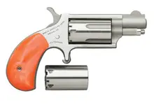 North American Arms Mini-Revolver Combo, .22 MAG/.22 LR, 1.13" Stainless with Orange Pearlite Grip, 5-Round - NAA-22MSC-GP-O