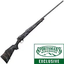 WEATHERBY VANGUARD MEATEATER EDITION TUNGSTEN CERAKOTE BOLT ACTION RIFLE - 6.5 CREEDMOOR - BLACK BASE, TAN AND GRAY SPONGE CAMO