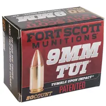 Fort Scott Munitions 9mm Luger 80 Gr Tumble Upon Impact (TUI) Self Defense Ammo - Solid Copper Spun (SCS) - 20 Rounds