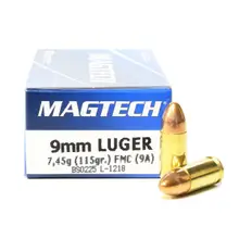 Magtech 9mm Luger 115 Grain Full Metal Jacket Ammo, Box of 50 - 9A