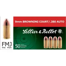 Sellier & Bellot .380 ACP 92 Grain FMJ Ammunition, 50 Rounds - SB380A