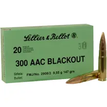 Sellier & Bellot .300 Blackout 147 Grain FMJ Ammunition, 20 Rounds - SB300BLKB