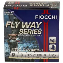 Fiocchi Flyway Series 12 Gauge 3" #4 Shot, 1 1/8 oz Zinc Plated Steel Ammunition, 25 Rounds - 123ST4