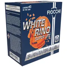 Fiocchi White Rino Super Lite 12 Gauge 2-3/4" #8 Lead Shotshell 1-1/8 oz, 25 Rounds - 12WRSL8