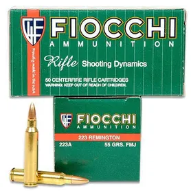 Fiocchi Shooting Dynamics .223 Remington 55 Grain FMJ BT Ammo, Case of 1000 Rounds