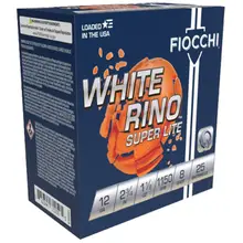 FIOCCHI WHITE RINO SUPER LITE 12 GAUGE SHOTSHELL 2-3/4" #8 LEAD 1-1/8 OZ
