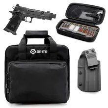 STACCATO 2011 STACCATO P OPTIC READY AL FRAME 9MM DLC/DLC TB COMP TAC TEXTURE X PISTOL WITH GRITR 2011 MODELS IWB RIGHT HAND KYDEX HOLSTER, GRITR MULTI-CALIBER CLEANING KIT AND GRITR SOFT PISTOL CASE