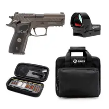 SIG SAUER P229 LEGION COMPACT 9MM 3.9IN 3X10RD X-RAY LEGION GRAY/BLACK PISTOL WITH GRITR CARACARA 3.0 MOA SINGLE RED DOT RETICLE REFLEX SIGHT, GRITR MULTI-CALIBER GUN CLEANING KIT AND GRITR SOFT BLACK PISTOL CASE