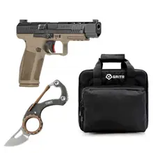 CANIK Mete SFX 9mm 5.2in 18rd/20rd FDE Semi-Automatic Pistol With CRKT Compano Carabiner Folding Knife And GRITR Soft Pistol Case