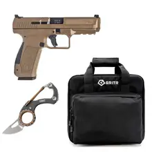 CANIK TP9SA MOD2 9MM 4.46IN 18RD FDE PISTOL WITH WARREN SIGHTS WITH CRKT COMPANO CARABINER FOLDING KNIFE AND GRITR SOFT PISTOL CASE