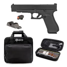 GLOCK G34 GEN5 MOS 9MM 5.31IN 3X 17RD MAGS SEMI-AUTOMATIC PISTOL AND TRIJICON HD NIGHT SIGHTS FOR GLOCK STANDARD FRAMES, GRITR MULTI-CALIBER CLEANING KIT, GRITR SOFT BLACK PISTOL CASE