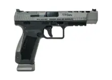 Canik TP9SFX 9MM Semi-Automatic Pistol with 5.2" Match Grade Barrel, 20+1 Capacity, Black Polymer Frame, Tungsten Gray Cerakote Slide, Interchangeable Backstrap Grip, Picatinny Rail, Includes 2 Magazines and Holster