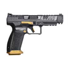 Canik SFX Rival 9mm Semi-Automatic Pistol, 5" Barrel, Gray with Gold Accents, 18+1 Rounds, Optics Ready (HG6610T-N)