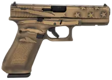 Glock G22 Gen5 MOS 40 S&W 4.49" Black/Coyote Battle Worn Flag Cerakote Steel, Front Serrations & MOS Cuts Slide, Interchangeable Backstraps, 15+1 Round Capacity