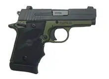SIG Sauer P938 9mm 3in Army Green Anodized Pistol with Hogue Rubber Finger Groove Grips - 7+1 Rounds