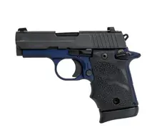 SIG Sauer P938 9MM Navy Blue 2-Tone Micro Pistol with Hogue Rubber Finger Groove Grips - 3in, 7+1 Rounds