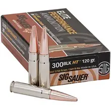 Sig Sauer Elite Hunting 300 Blackout 120gr Copper HT Ammunition, 20 Rounds Box