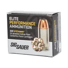 Sig Sauer Elite Performance 10mm Auto 200gr V-Crown JHP Ammunition, 20 Rounds - E10MM20020