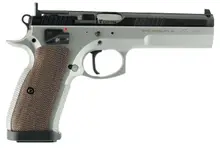 CZ 75 Tactical Sport 40 S&W 5.4" SAO with Wood Grip, SS Frame, and Black Slide