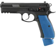 CZ-USA 75 SP-01 Competition 9mm 4.6" 21RD Handgun with Blue Grips, Black Polycoat Steel, Night Sights - 91207