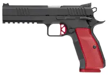 Dan Wesson DWX 9mm Luger Pistol, 4.95" Barrel, 19+1 Rounds, Black with Red Aluminum Grips, Adjustable Rear Sight, Fiber Optic Front Sight, Picatinny Rail Frame - Model 92001