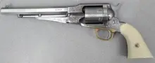 Taylor's & Company 1858 Remington Conversion Nickel-Plated .45 Colt 8" Barrel Engraved Steel Revolver with 6-Round Capacity and Ivory Grip