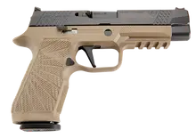 Wilson Combat P320 Full-Size 9mm Luger Pistol with 4.70" Barrel, 17+1 Capacity, Tan Finish, Black DLC Stainless Steel Slide, and Polymer Grip