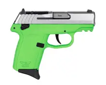 SCCY CPX-1 Gen3 9MM SS/LGN RDR, Lime Green Polymer, 3.1" Barrel, Thumb Safety, 10 Rounds, Picatinny Rail, Serrated SS Slide