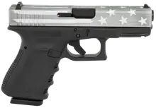 Glock G19 Gen3 Compact 9mm, 4.02" Barrel, Black/Grey Battle Worn Flag Cerakote Finish, 15rd, Steel Slide, Fixed Sights