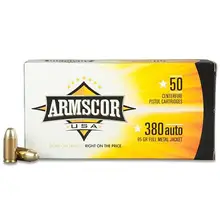 ARMSCOR USA .380 ACP 95 GR Full Metal Jacket (FMJ) 50 Rounds Ammunition Box