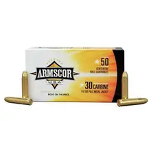 ARMSCOR USA 30 Carbine 110 Gr Full Metal Jacket (FMJ) Ammunition, 50 Rounds Per Box