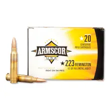 ARMSCOR .223 Remington 62GR Full Metal Jacket Ammo, 20 Rounds Per Box