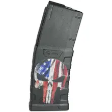 Mission First Tactical AR-15 Extreme Duty 30-Round Magazine, .223 REM/5.56 NATO, Black Polymer with Distressed American Punisher Skull Design