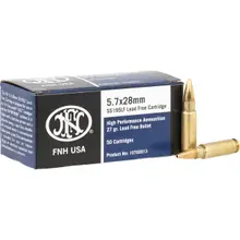 FNH USA 5.7X28MM AMMUNITION SS195LF 27 GRAIN LEAD FREE HOLLOW POINT 50 RDS
