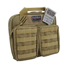 GPS Tactical Double +2 Tan Pistol Case with 1000D Nylon Teflon Coating, Visual ID Storage System, Lockable YKK Zippers, MOLLE Webbing & Ammo Storage Pockets - T1411PCT
