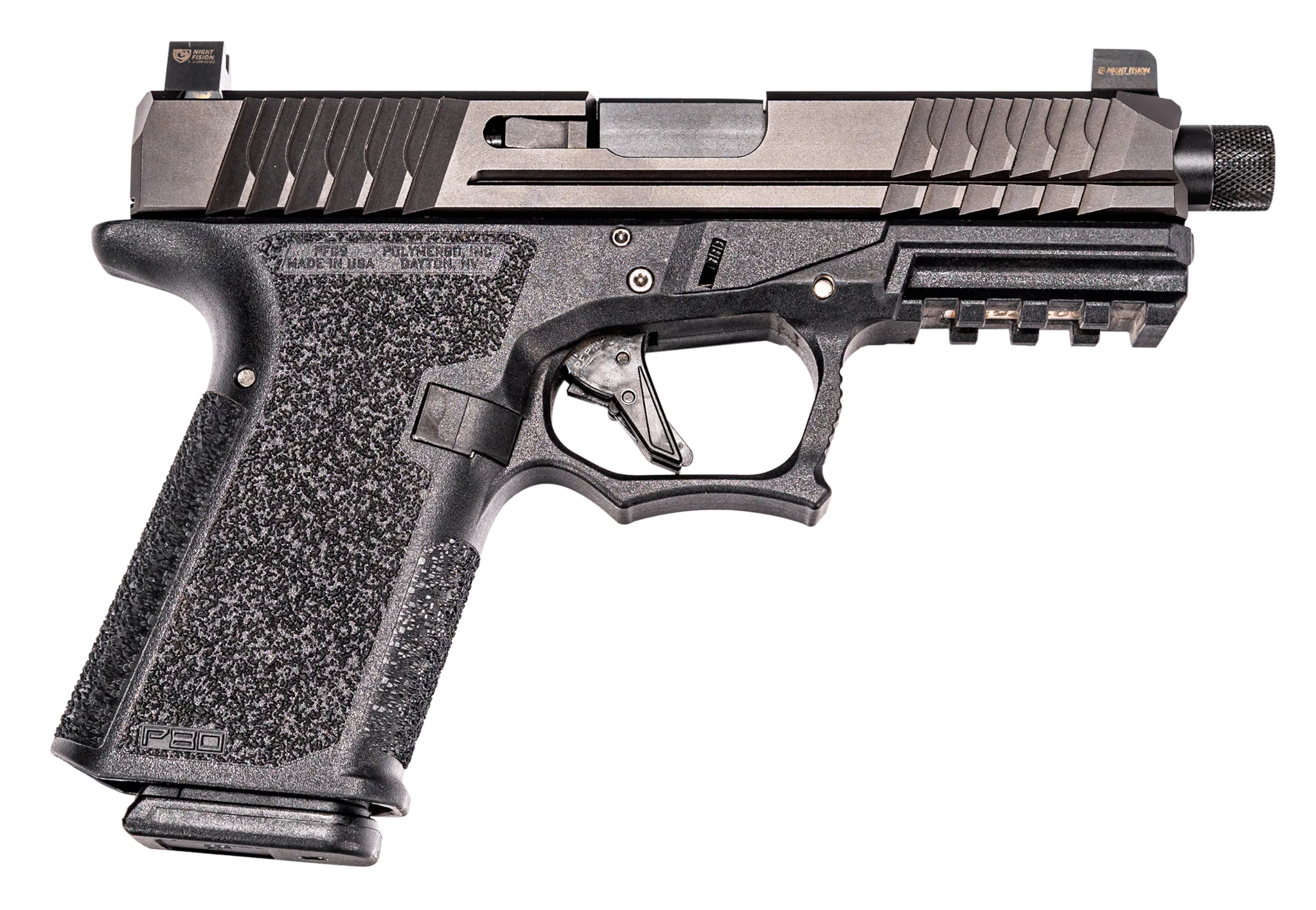 Polymer80 PFC9 Compact 9mm, 4.02" Threaded Barrel, Black, Night Sights, Aggressive Textured Grip, 15-Round Capacity