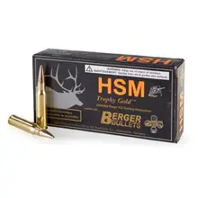 HSM Trophy Gold .243 Win 95 Grain Berger VLD Hunting Match Ammo, 20 Rounds Box
