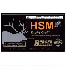 HSM TROPHY GOLD .260 REM AMMUNITION 20 ROUNDS 130 GRAIN BERGER MATCH HUNTING VDL BTHP 2784 FPS