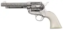 Taylor's & Company 1873 Cattle Brand Engraved .357 MAG Revolver, 5.5" Barrel, 6 Rounds, Nickel-Plated with White PVC Grip - OG1405