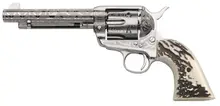 Taylor's & Company 1873 Cattle Brand .45 LC 5.5" Nickel-Plated Engraved Steel Revolver with Stag Imitation Grip - 6 Rounds (OG1408)