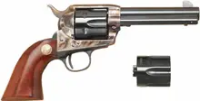 Cimarron P-Model 1873 Revolver, Dual Cylinder .45LC/.45ACP, 4.75" Barrel, 6 Rounds, Walnut Grips, Case Colored Blue Frame