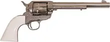 Cimarron Frontier .45LC Nickel Finish 7.5" Barrel Laser Engraved Revolver with Poly Ivory Grip - 6 Rounds