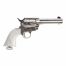 Cimarron George Patton V2 .45LC Revolver, 4.75" Engraved Nickel Barrel, 6-Rounds, Ivory Grip