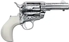 Cimarron Huckleberry .45LC 3.5" Nickel Engraved 6-Shot with White Grip