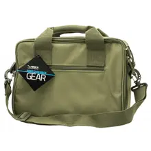 NCStar VISM Double Pistol Range Bag with Mag Pouches, Loop Fasteners, Zippers, Padding - Heavy Duty Green (CPDX2971G)